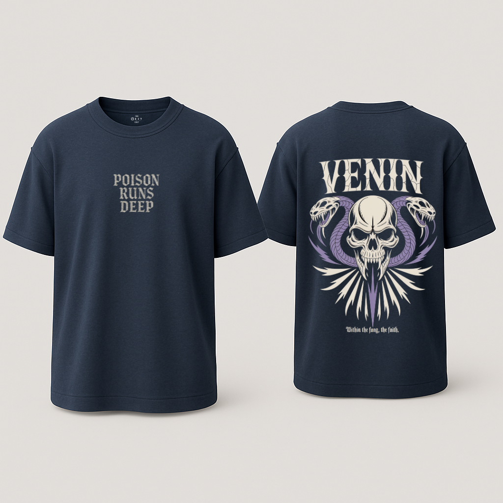 Venin Navy Blue Oversized T-Shirt
