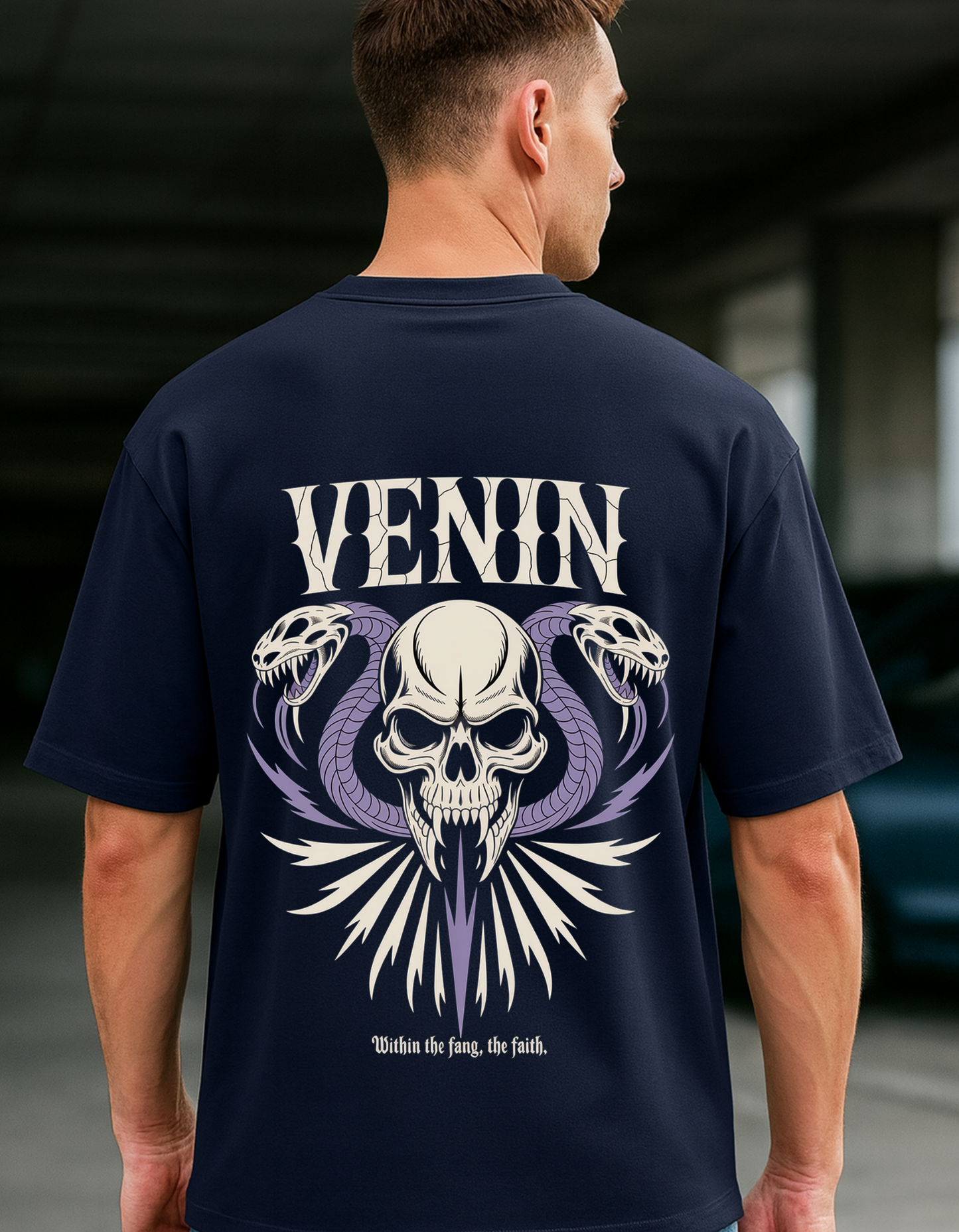 Venin Navy Blue Oversized T-Shirt