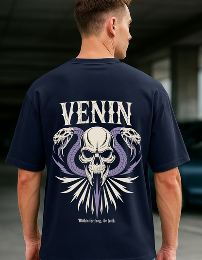 Venin Navy Blue Oversized T-Shirt