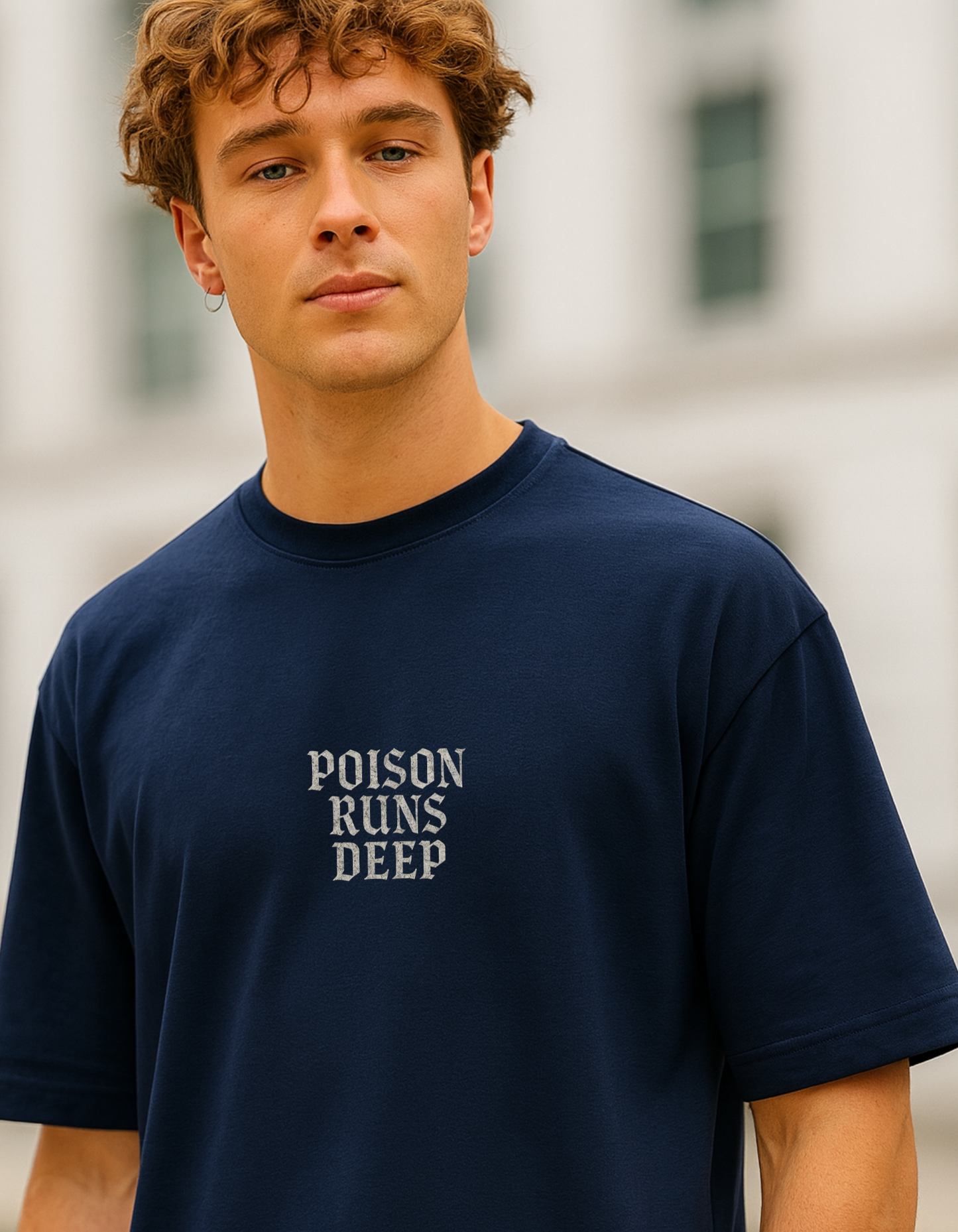 Venin Navy Blue Oversized T-Shirt